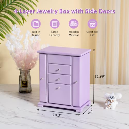 Emfogo Musical Jewelry Box for Girls, Large Kid Music Box with Ballerina for Birthday Bedroom Decor, 5 Layer Girl Jewelry Gifts for Girls Kids - Purple - color: Purple