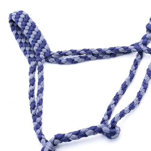 Jeffers Equine Braided Mule Tape Halter with 10' Detachable Lead Rope Set for Horses, 14 to 18 Hands - Stylish Design with Adjustable Poll Strap, Easy to Use Western Tack - Navy & Gray - color: Navy & Grey