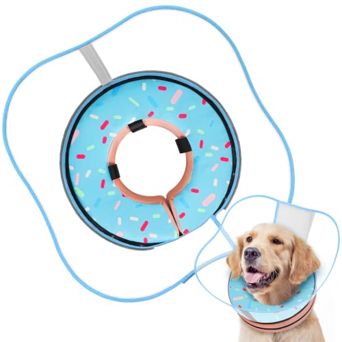 Supet Sponge Dog Cone Collar Stop Licking After Surgery, Dog Donut Collar | Adjustable Dog Recovery Collar Alternative, Detachable Shield, Soft, Comfy Cone, Neck Pillow for Large Dogs - color: DonutBlue, size: L(Neck 11"-14.5")