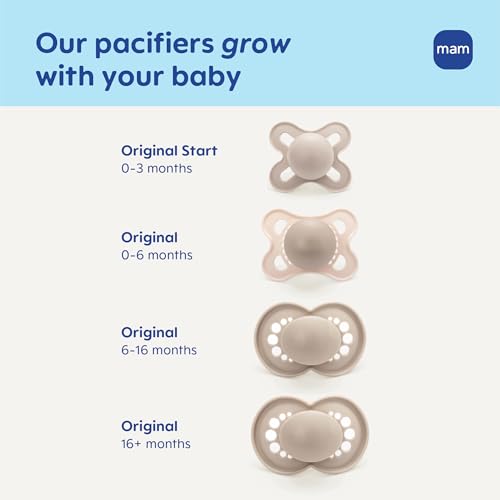 MAM Original Baby Pacifier 0-6 Mths, Skin Soft Silicone Nipple, 2 Pack - color: Peppermint Green/Cotton 1, size: 2 Count (Pack of 1)