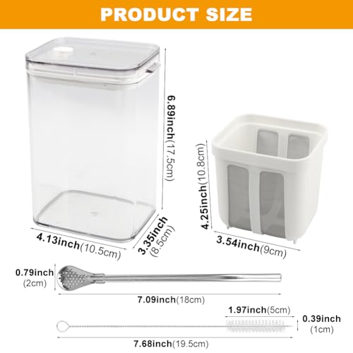 Greek Yogurt Strainer,1.16Qt Yogurt Strainer Separator | Multi Yoghurt Maker with 0.55QT Fine Mesh Basket for Thick Greek Yogurt,Soybean Milk,Berries,Fruit Juice,with Straw Spoon ﻿