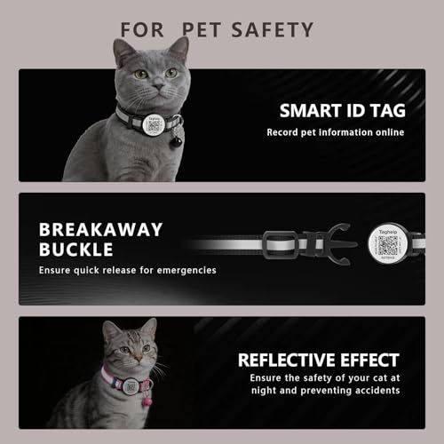 2 Pack QR Code Cat Collar for Lost Cat Recovery, Breakaway Reflective Collar with Bell & Instant Online ID, Adjustable 7.5-12.5 Inch for Peace of Mind (Black & Rose Red) - color: Reflective tape - Black & Rose Red