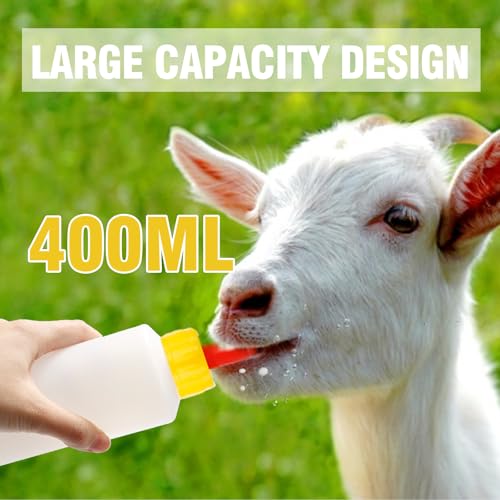 6-Pack 400ml Goat & Lamb Feeding Bottles with Soft Nipples, Kid Livestock Nursing Kit for Baby Goats, Lambs, Calves, Farm Animal Milk Feeder Set