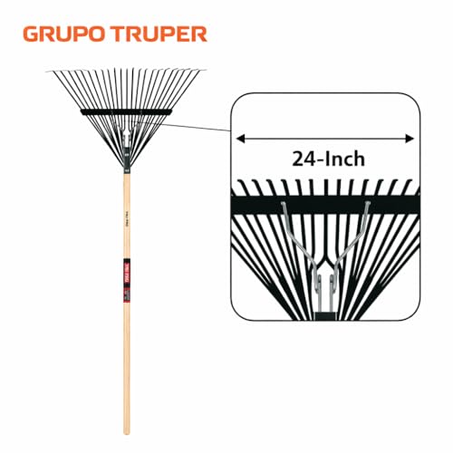 Truper TruPro Steel Leaf Rake, 24-Inch Head, 54-Inch Wood Handle - Garden Rakes Metal Heavy Duty - Yard Rakes - Lawn Rake for Leaves and Grass (Model EMX-24 / 30480)