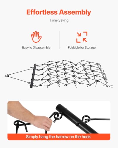 VEVOR Drag Harrow, 4 ft x 5.6 ft Durable Chain Harrow with 80 Sharp Teeth, Suitable for ATV UTV Tractor, Ideal for Soil Preparation, Seeding, Smoothing Landscapes, and Yard Gravel Driveway Maintenance - size: 4 x 5.6 ft