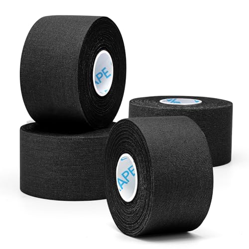 OK TAPE 4 Rolls Black Athletic Tape, Sports Tape, Very Strong, Easy Tear | Medical Tape, Wrist Tape, No Sticky Residue, Secure Ankle, Finger, Knee- 1.5inch x 15yards - color: Black-4 Rolls, size: 15 yards