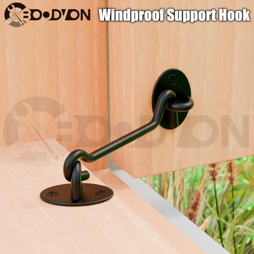 4 Inch Hook and Eye Latch, Privacy Eye Hook Latch for Sliding Door/Barn Door, Black Sliding Door Lock with Screws for Window, Cabin Hooks, 1 Pack - size: 4 Inch