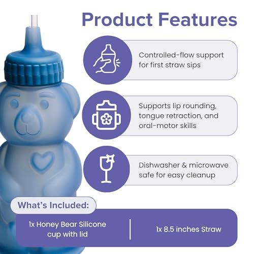 TalkTools Honey Bear Silicone Straw Cup, Dishwasher Safe Baby Drinking Bottle, Premium Food-Grade Material, Honeybear Sippy Cup for Ages 4+ Months, Kids and Toddlers (Single 8oz) (Ocean) - color: Ocean