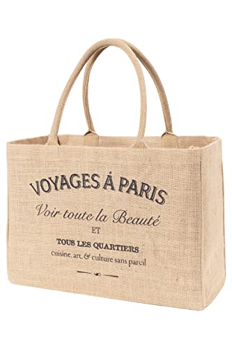 KAF Home Jute Market Tote Bag with Handles, Voyages - color: Voyages