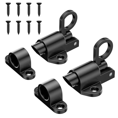 Self-Closing Latches, Black Spring Door Lock, Aluminum Alloy Resilient Bolt Latch for Gate,Window and Cabinet, Security Automatic Spring Barrel Slide Door Lock with Screws, 2 Pack - color: Black