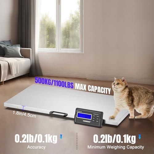 Precision Livestock Scale,1100lb×0.2lb Large Dog Scale (40.5"×20.6") | Large Breed Animal Livestock Weight Scale,Silver Smooth Stainless Steel Platform with Bonus Non-Slip Mat for Large Breed Pets - size: 40.5"×20.5"