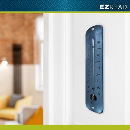 Headwind 12" Raindrop Blue Metal Thermometer – Durable Weather‑Resistant Indoor & Outdoor Wall‑Mount Temperature Gauge for Patio, Garden, Home, or Porch – Heavy‑Duty Metal Construction by EZ Read - color: Raindrop Blue