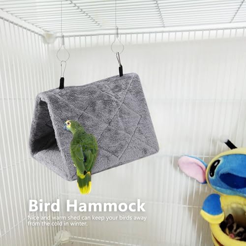 Bird Hut, 9.4x5.9x7.1in Warm Bird Nest House, Plush Hanging Birds Nest Warm, Gery Birds Hut for Cage with Hook Design for Parrots, Parakeets, Budgies Winter Bed Pet Toy