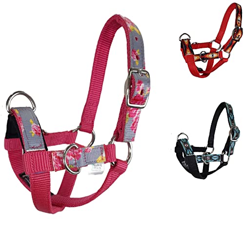 Nylon Overlay Sheep and Goat Training Halter with Padded Noseband - 6 Month Warranty - color: Grey Floral, size: Medium Sheep/Goat