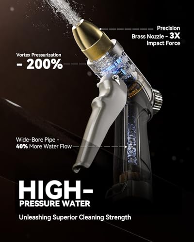 RAINPOINT Garden Hose Nozzle, 100% Heavy Duty Metal Hose Sprayer, High Pressure Water Hose Nozzle with Adjustable Spray Patterns and Flow Control for Watering Plants, Car Washing, Pet Washing,L-Brown - color: Light Brown