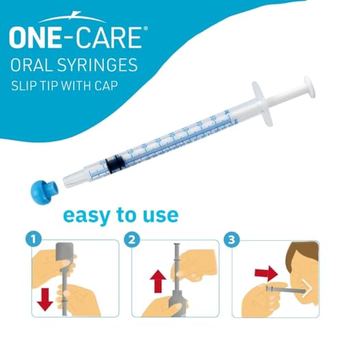 ONE-CARE 1ml Oral Syringe w/Cap, Slip Tip Liquid Dispensers, 100/Box | Precise Dosing, Infants-Oral Feed, Accurate Graduation, Individually Wrapped, Food-Grade Plastic, Adult & Pet - size: 1ml