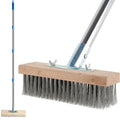 Concrete Scrub Brush - Concrete Brush Wire Broom with 62" Long Handle - Deck Brushes for Scrubbing Heavy Duty Stiff Metal Bristle Floor Scrubber Brushes for Cleaning Moss Grout Garage Patio