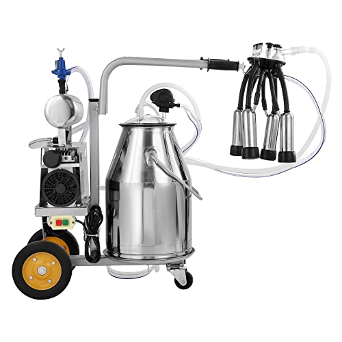 VEVOR Electric Cow Milking Machine 6.6 Gal/25 L Milker 304 Stainless Steel | Automatic Pulsation Vacuum, Portable Milker with Food-Grade Silicone Cups and Tubes, Adjustable Pressure - size: 25 L