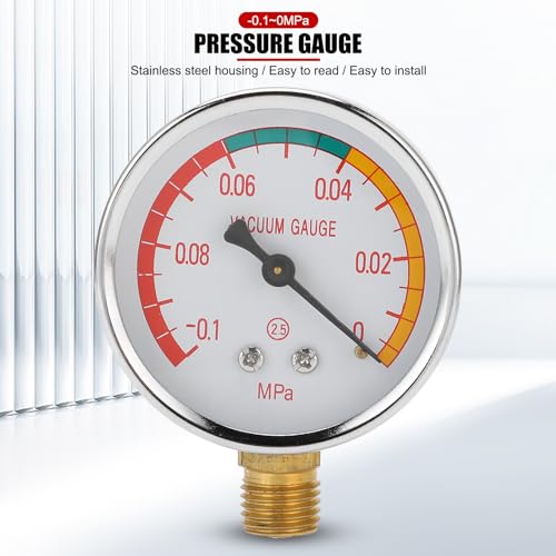 -0.1 to 0 MPa Milker Analog Vacuum Gauge, with 2 inch Dial, 1/4" NPT, Stainless Steel Vacuum Pressure Meter Level Monitoring for Portable Goat Cows Milking Machine, for Dairy Farming