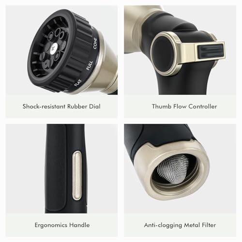RESTMO Water Hose Nozzle Heavy Duty, Adjustable Hose Sprayer Thumb Control | Premium Zinc Alloy, 8 Adjustable Spray Patterns, Flow Control, TPR Rubberized, Ideal for Plants & Lawns, Cars & Pets, Black - color: Black