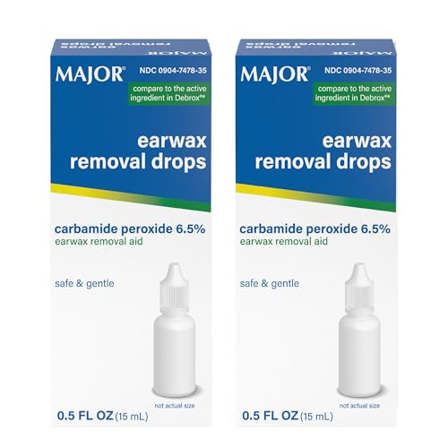MAJOR Earwax Removal Drops with 6.5% Carbamide Peroxide, 0.5 Fl Oz (2-Pack) | Helps Soften, Loosen, and Remove Excess Earwax, Gentle & Safe Earwax Removal Aid for Adults & Children 12+ - size: 0.5 Fl Oz (Pack of 2)