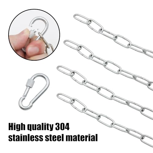 Pine & Linen 2pcs Silver 20inch Durable Gate Chains Lock,Stainless Steel Chain Link with Carabiner Easy to Adjust Barn Chain,Metal Gate Latch Chains for Outdoor Fence/Livestock