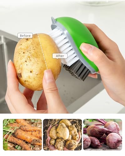 MR.SIGA Fruit and Vegetable Cleaning Brush with Non Slip Comfortable Grip | Potato scrubber brush, non slip fruit scrub brush - color: Green