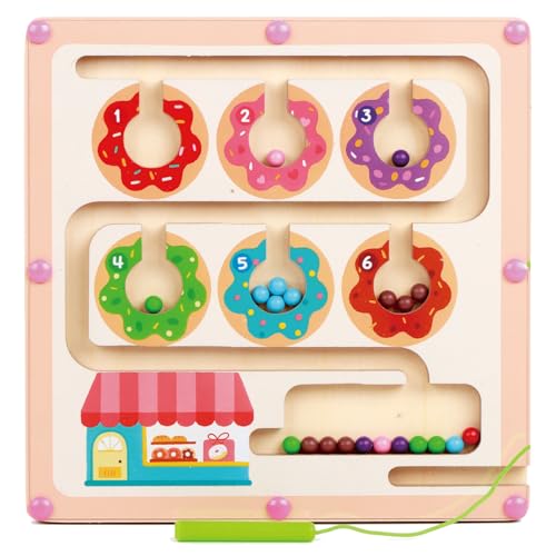 QimuMku Magnetic Maze Wooden Busy Board & Travel Toy for Toddlers Ages 2-4 | Magnetic maze travel activity for toddlers that builds fine motor skills, focus and screen-free learning on the go - color: Donut Magnetic Maze