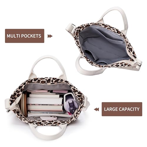 KALIDI Corduroy Tote Bag, Large Slouchy Hobo Messenger Crossbody Bag | Anti Splash Zipper Side Pockets Shoulder Bag Adjustable Strap Lightweight Casual Work Shopping Women - color: Leopard