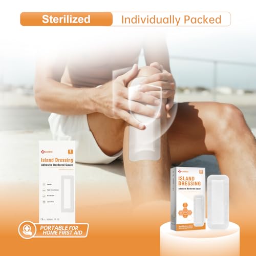 Carbou Island Dressing 4"x10" 25ct Sterile Bordered Gauze Pads Wound Care | Sterile Individually Wrapped packs,Highly Absorbent Adhesive Dressing Pad,Bordered Gauze With Adhesive Border,Island Bandages - size: 4''x10''