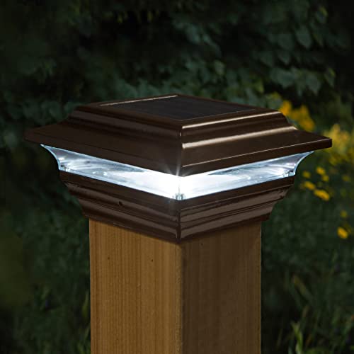 Classy Caps 4x4 Aluminum Imperial Solar Post Cap - Fits 3.5"x3.5" & 4"x4" Deck & Fence Posts - Bronze Cast Aluminum - Warm/Cool Light Color Modes - color: Bronze, size: 3.5x3.5 | 4x4