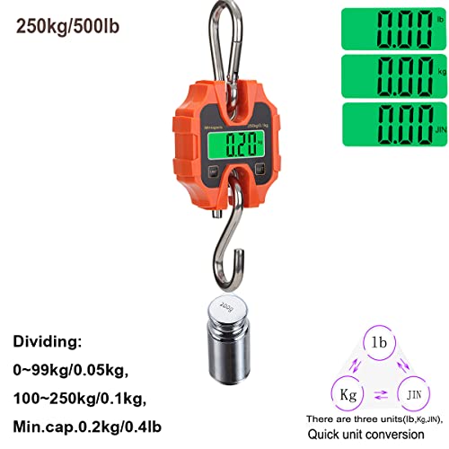 551 lb 250 kg Digital Hanging Scales Heavy Duty Crane Scale | High precision sensor, Large capacity, Portable design, 2 AAA Batteries(Not Included)