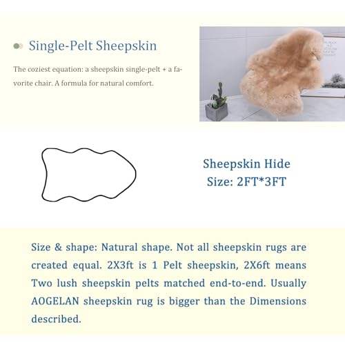AOGELAN Shaggy Fur Area Rug, Genuine New Zealand Sheepskin Rug, Soft Fur Prayer Pup Carpet Mat, Single Pelt 2ft x 3ft Light Brown | Natural Fluffy Fuzzy Sheepskin Fur Area Rug,Chair Sofa Seat Cover,Living Room,Bedroom,Pets Dogs Mat,Pray Pup Mat,Yoga Mat -