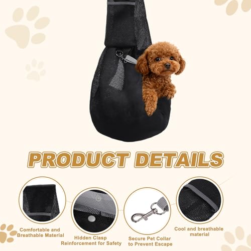 Dog Sling Carrier for Small Dogs and Cats Up to 16.5 Lbs, Soft Pouch Breathable Mesh Pet Crossbody Shoulder Bag, (Black, 1 Pcs) Intended for Outdoor/Camp/Travel - color: Black