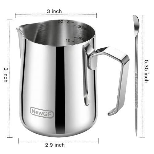 Milk Frothing Pitcher 12oz, Stainless Steel Espresso Cup for Latte Art | Premium 304 stainless steel with precise pour spout and art pen for silky microfoam and professional latte art every time. - color: Bright Silver
