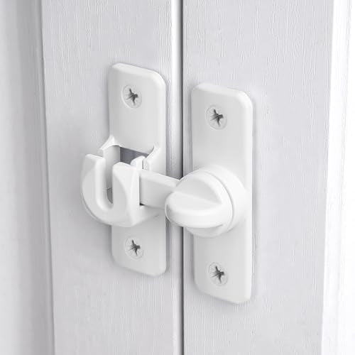White 90/180° Sliding Door Latches，Aluminum Alloy Cabinet Lock | Flip Gate Latches,Barn Door Latch,Right Angle Door Lock,for bedroom,cabinet,Wine Cabinet,drawer,garage,window,Pet Cage - color: White