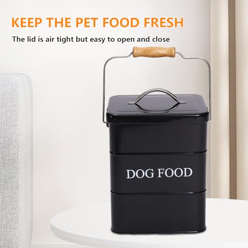 Morezi Dog Food Treat Storage Container with Lid Scoop Included - Perfect Farmhouse Dog Food Bin for Kitchen Countertop, Shelf, Decoration Home - 5 lbs Capacity - Black - color: Black Dog Food