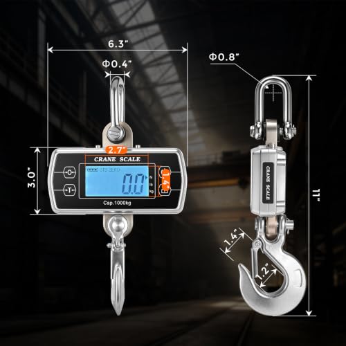 Crane Scale 2200lb, OIML Class III CE Certified Hanging Scale | Switchable kg/lb/N Units, Sturdy Build, Stainless Steel Shackle & Alloy Steel Hook, Adjustable Backlight & Auto Off Timer - size: 1000 kg/2200 lb, Touch Key
