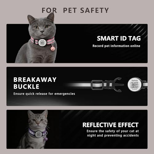 2 Pack Breakaway Cat Collar with QR Code & Bell, Reflective Safety Collar with Never-Lost Digital ID Tag, Adjustable 7.5-12.5 Inch for Indoor Outdoor Cats (Purple & Pink) - color: Reflective Strip - Purple & Pink