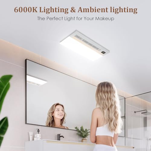 Hawkrown 4 in 1 Bathroom Exhaust Fan with Light and Heater, 1900W Bathroom Heater Fan Light Combo, 180 CFM 1.0 Sone Ceiling Fan Remote Control Heater, Ventilation for Home, Bath, Hotel (Style 1) - color: Style 1