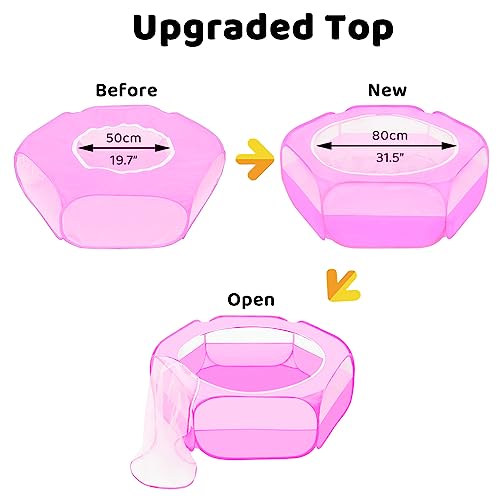 Amakunft Small Animal Playpen with Mesh Cover 47x23.6x15in – Portable Pop-Up Bunny Play Pen| Foldable and Breathable Indoor Outdoor Chick Brooder Box for Guinea Pig, Hamster, Rabbit, Kitten - color: Pink