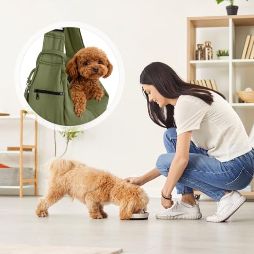 Dog Sling Carrier for Small Dogs and Cats Up to 16.5 Lbs, Breathable with Shoulder Pad Pet Crossbody Shoulder Bag, (Dark Green, 1 Pcs) Intended for Outdoor/Camp/Travel - color: Dark Green