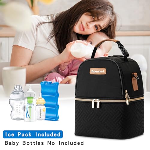 Breastmilk Cooler Bag with Ice Pack & Mat Fit 6 Bottles Up to 9 Ounce, Breast Milk Pump Cooler Bag for Moms Daycare,Work&Travel, Black - color: black