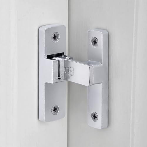 Silvery 90 Degree Barn Door Lock ，Right Angle Door Lock Latch | Zinc Alloy Flip Gate Latches,for bedroom,garage,balcony,barn,sliding door,bathroom,window,cabinet,drawer,pet enclosures - color: Silvery_90 Degree