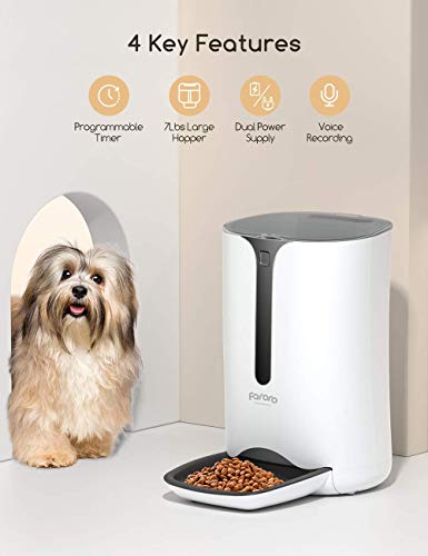 Automatic Cat Feeder, Faroro Dog Food Dispenser for Small Pets with Distribution Alarms, Portion Control, Voice Recorder and Programmable Timer for up to 4 Meals per Day