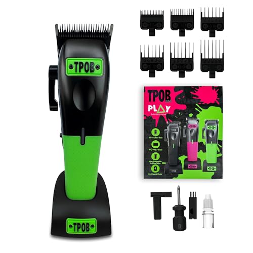 TPOB Play Barber Hair Clippers for Men 7500 RPM with Rubber Grips (Black/Green/Pink) - color: Black/Green/Pink
