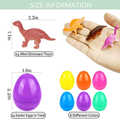 BAINFE 24Pack Easter Eggs with Dinosaur Toys Easter Basket Stuffers Easter Party Favors for Kids Easter Egg Hunt Filler Classroom Prizes