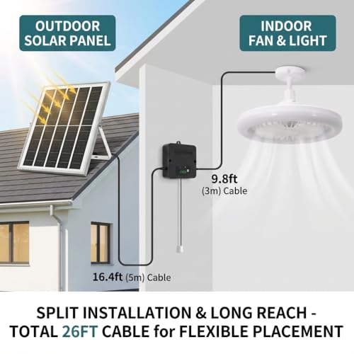 Solar Ceiling Fan with Light Indoor Outdoor, Daytime Available Solar Shed Fan Light with Pull String, 3-in-1 Modes, IP65 Waterproof for Gazebo, Shed, Barn, Patio, Chicken Coop 2 Pack - size: 2 Pack