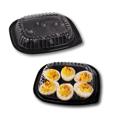 Plastic Deviled Egg Food Tray Six Egg Halves with Disposable Clear Lid - Deviled Egg Containers with Lid (12 Trays and 12 Lids)