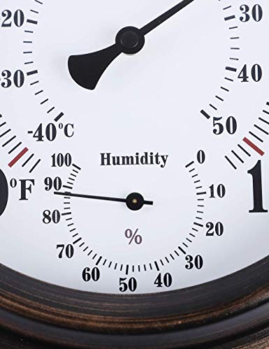 Indoor Outdoor Thermometer Hygrometer - 8" Bronze Steel Wall Thermometer Hygrometer for Patio, Wall or Decorative, No Battery Needed Hanging Thermometer